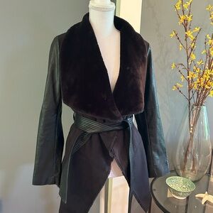 Nic + Zoe Black Faux Fur and Leather Jacket~Size Medium
